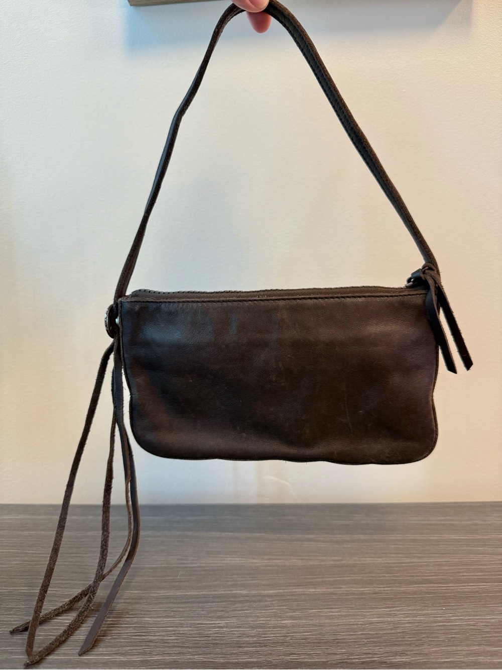 GAP Brown Small Leather Purse | Zip Closure Tassel Accent | Wristlet Conversion